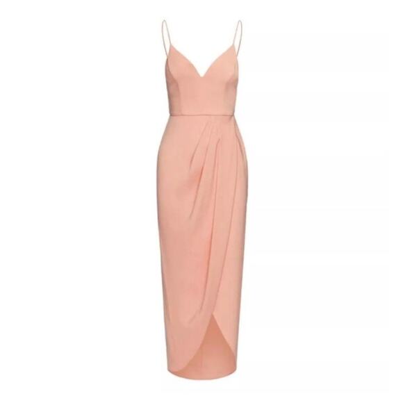 Shona Joy Dress Size 2 Midi Tulip Pink Core Long Ruched Cocktail Bridesmaid Ac2 - Picture 2 of 7